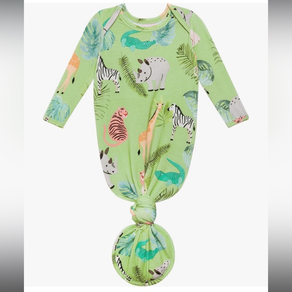 Posh Peanut Baby Knotted Sleep Gown with Safari Jungle Animal Print - Green
